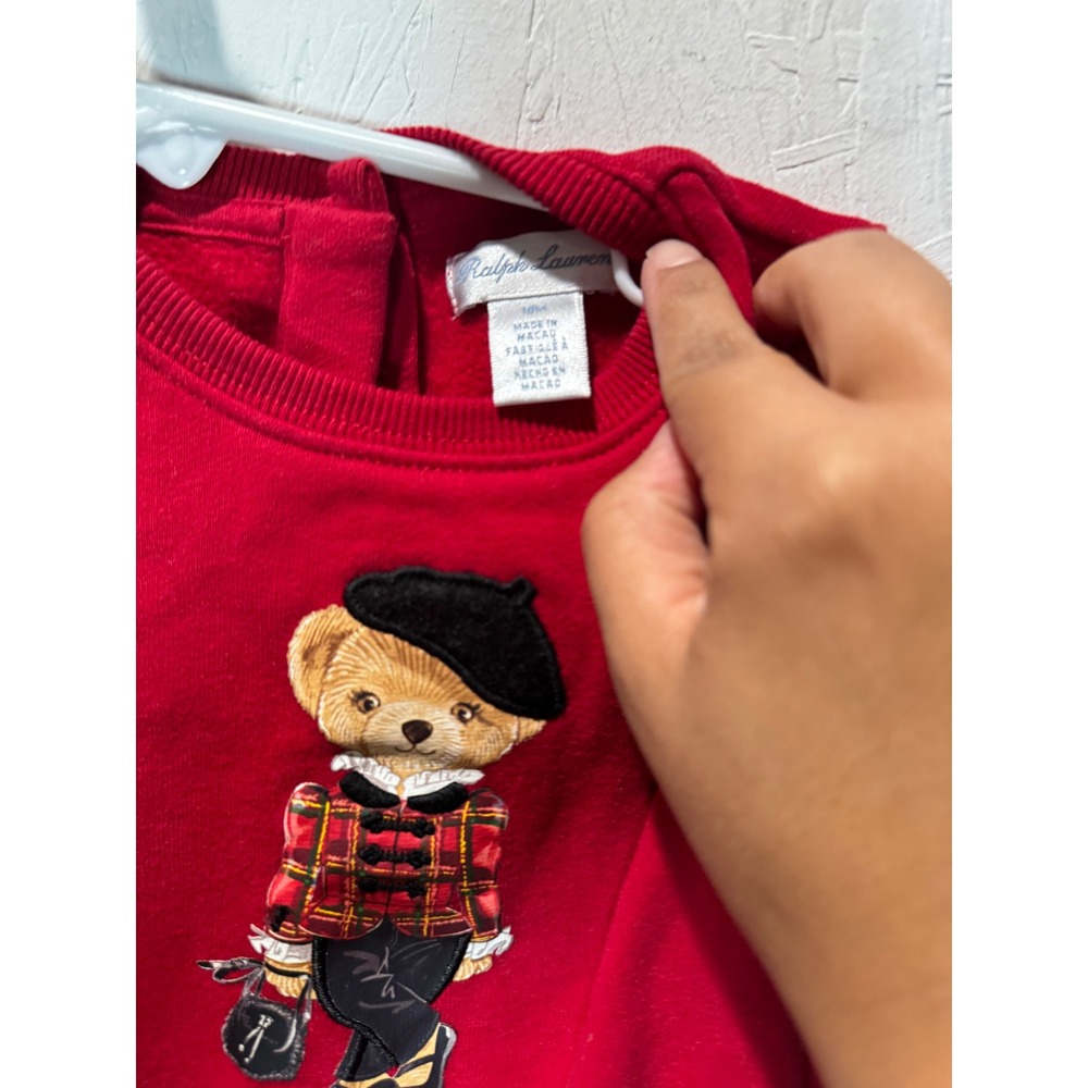 Polo Ralph Lauren Kids Red Fleece Polo Bear Dress Long Sleeve 18M - Picture 3 of 5